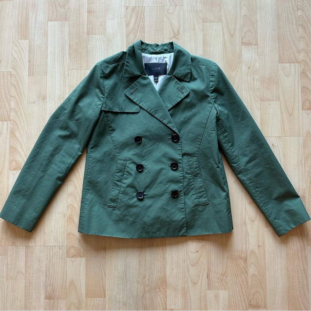 $198 J. Crew Japanese Poplin Swing jacket, green, Size 0, XS - Picture 3 of 9